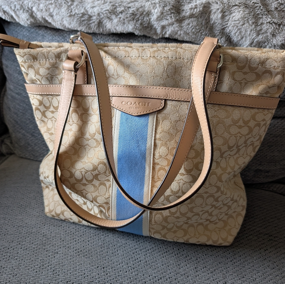 Coach Beige and Blue Tote Bag